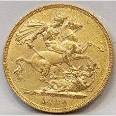 AUSTRALIA 1884 . ONE 1 SOVEREIGN . MELBOURNE . GOLD